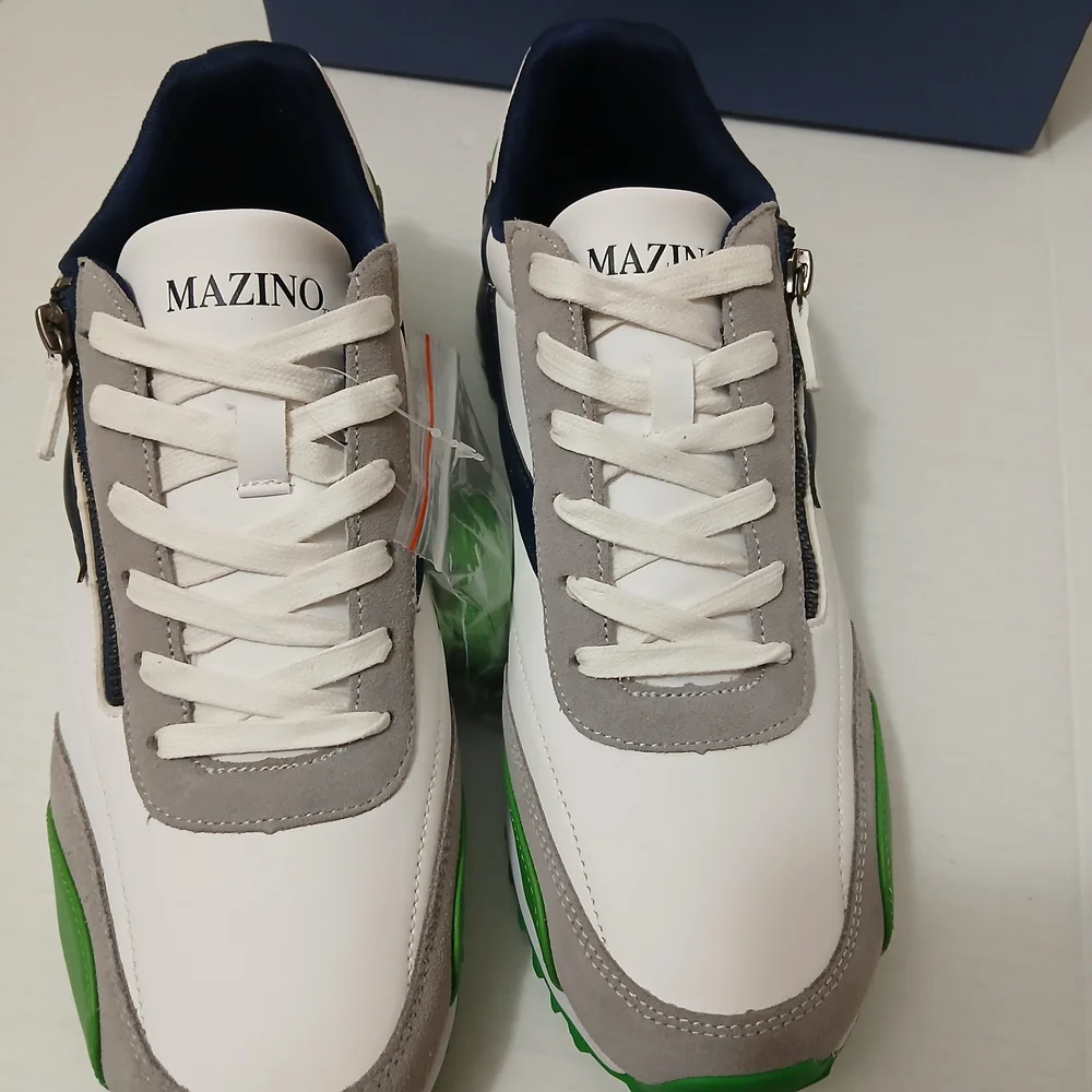 Men's White, Gray, and Green Sneakers - Picture 3 of 12